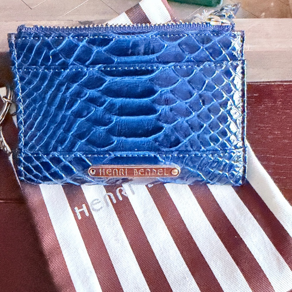 Henri Bendel Blue Embossed Keychain Wallet